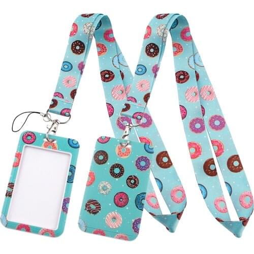 LT390 Donuts Cute Print Keychain Ribbon Lanyards for Keys ID Card Phone Straps Hanging Rope Lariat Students Badge Holder