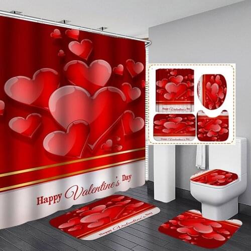 Shower Curtain 3D Digital Printing Bathroom Home Hotel Products 4-piece Set Home Beautiful Decor Valentines Day Gifts