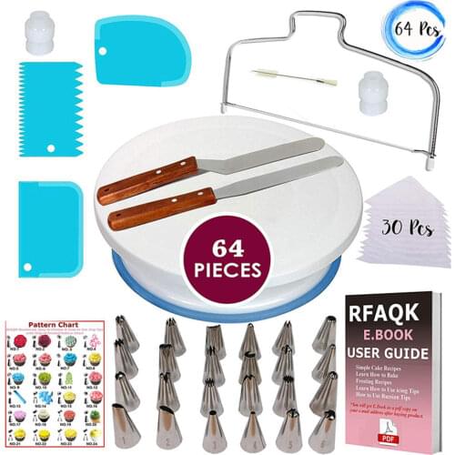 Cake Nozzle+Anti-slip Cake Turntable+Disposable Bag+Cream Scrapers+Clean Brush Kitchen Pastry Tools