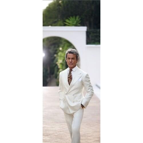 Latest Coat Pant Designs White Double Breasted Men Suit Wedding Suits for Men Terno Slim Fit Tuxedo 2 Piece Blazer Masculino