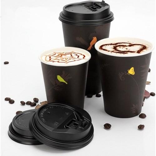 50pcs Disposable coffee cup 8oz/12oz/16oz drink juice milk tea takeaway packaging cups wiht lids party wedding favor paper cup