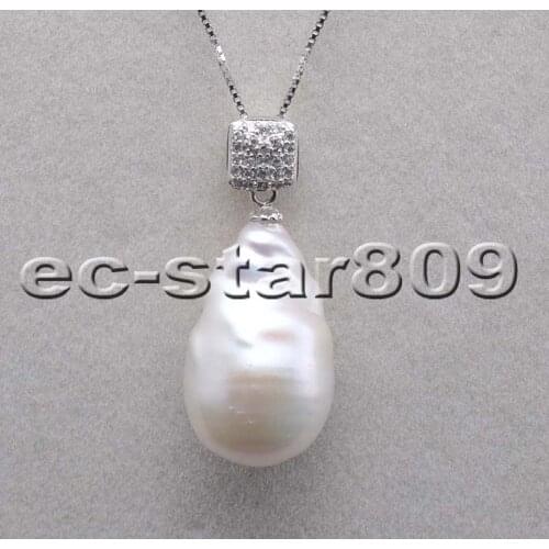P5868 22mm white Drip Keshi Reborn Pearl Pendant Sterling Silver Chain