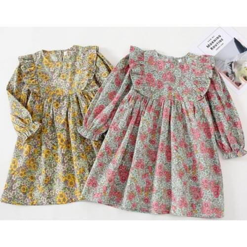Girls Dress 2020 Autumn New Ruffles Sweet Long-Sleeved Dress Children Baby Kids Spring Princess Flower Dress Children Clothing