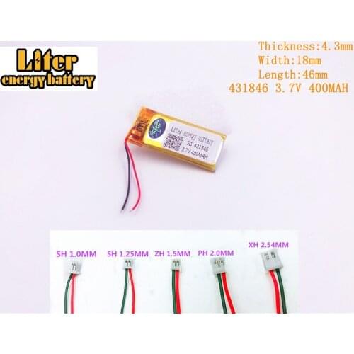 Polymer rechargeable battery 431846 3.7V 400mah FOR 3.7V 400MAH 431846 PLUG GPS MP3 MP4 MP5 Lithium polymer battery