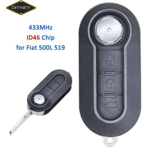 DIYKEY Flip Remote Control Car Key for Fiat 500L 519 Replacement Fob 3 Button ID46 Chip 433MHz SIP22 Blade