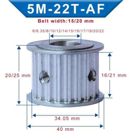 5M-22T Pulley Bore Size 6/6.35/8/10/12/14/15/16/17/19/20/22 mm Slot Width 16/21mm pulley wheel For Width 15/20 mm 5M-Timing Belt