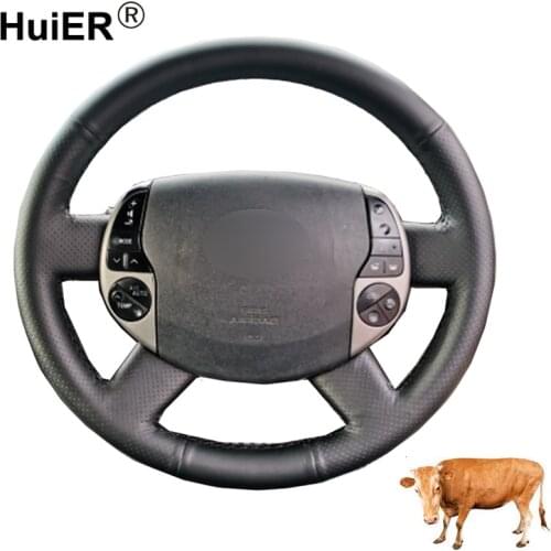 Hand Sewing Car Steering Wheel Cover Funda Volante Top Layer Cow Leather For Toyota Prius 20(XW20) 2004 2005 2006 2007 2008 2009