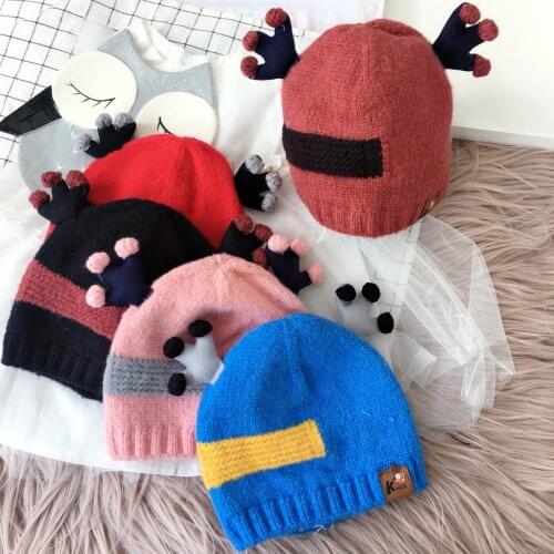 Kids Children Child Baby Skullie Beanies Boy Girl Hat Cap Winter Christmas Cartoon Elk Horn Ear Warm Elastic Fashion Accessories