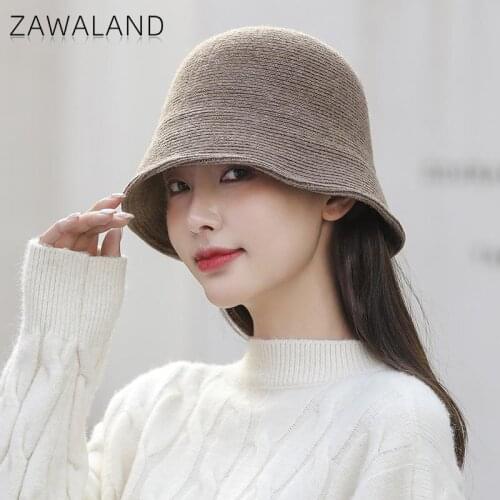 Zawaland 2021 Hats Autumn Winter Warm Bucket Hat Women Casual Basin Caps Solid Color Brimmed Fisherman Hat Windproof Dome Cap