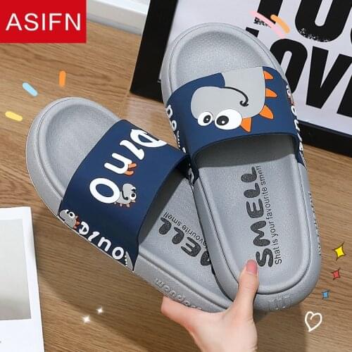 ASIFN Mens Cute Print Summer Slippers Women Flip Flops Indoor Bathroom Anti-slip Home Mules Ladies Shoes Men Slides Big Size