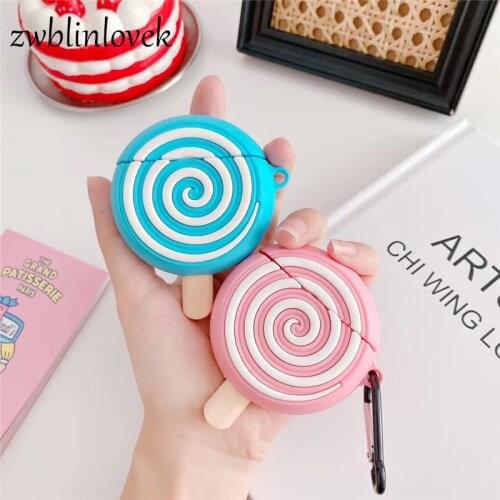 Cute 3d Lollipop case for airpods 1 2 soft silicone wireless bluetooth headset charging hook case protective cover coke keyring