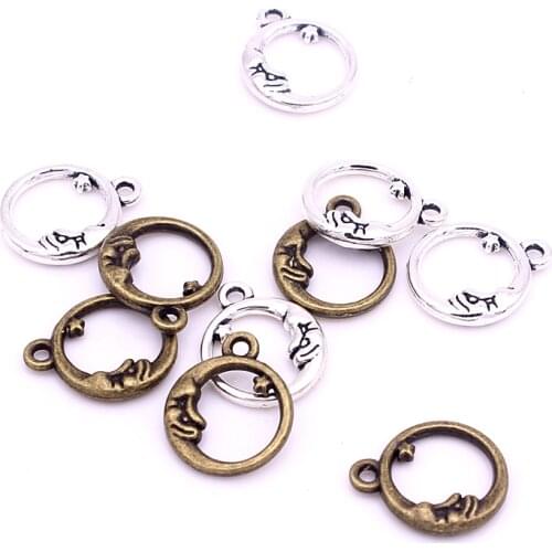Sweet Bell 50 pcs 15*20mm Vintage Charms round moon star angel Pendant Fit Bracelets Necklace DIY Metal Jewelry Making D6027