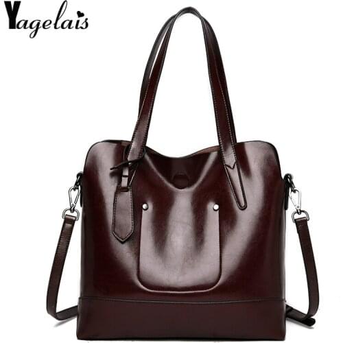 Women Bag Oil Wax Ladies Genuine Leather Handbags Luxury Female HandBag Large Capacity Tote Bag Casual Messenger Crossbody Bag