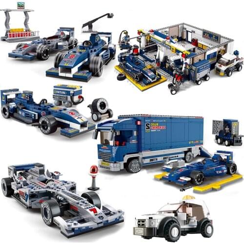 Sluban City Super Racers Speed Champions Equation 1 F1 Car Transporter Station Track Maintenance Model Kits Kid Toys Technical