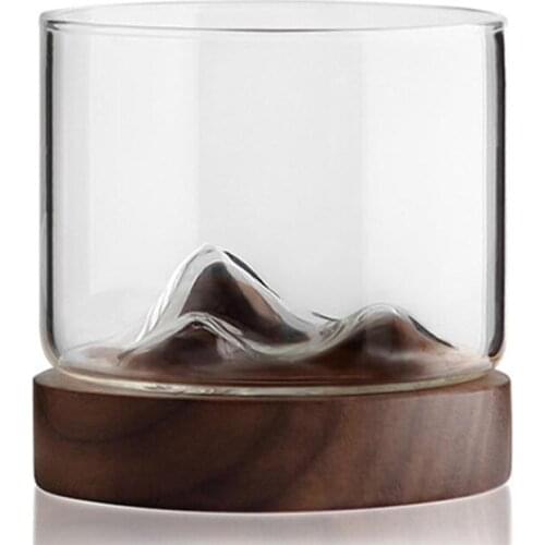 Irish Whiskey Wine Cup Small Mountain with Wooden Base Unique Gift Glass Cup Whiskey Beer Cup Bar Hotel Drinkware Cup Tea Cup Cu