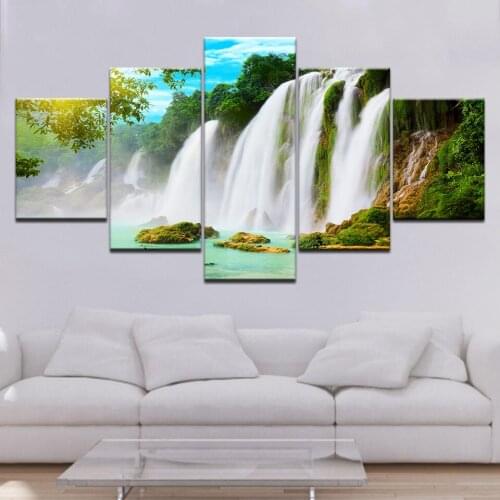 Waterfall Wall Stickers 5 piece Wallpapers modern Modular Poster art Canvas painting for Living Room Home Decor