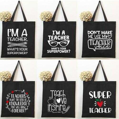 I'm Teacher Whats Your Superpower Women Shopper Shopping Bags Canvas Shoulder Bag Female Handbags Eco Reusable Totes Best Gifts