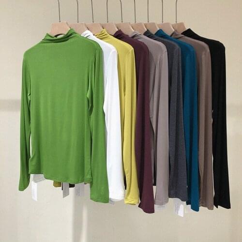 Female Modal Women T-shirt Autumn Winter Plus Size Sexy Tee Shirt High Collar Undershirt Girl Long Sleeve Top Woman Tshirt Solid