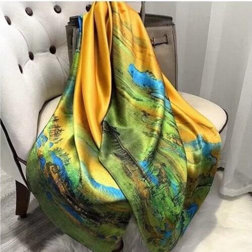 2021 New Design Brand Summer Silk Scarf Women Oil Painting Print Spring Warm Lrage Scarves Hijabs Lady Pashmina Foulard Bandana
