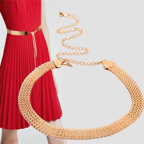 Women Fashion Belt Hip High Waist Gold Narrow Metal Chain Chunky Fringes