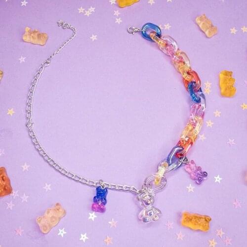 Colorful Irregular Transparent Bear Acrylic Pendant Necklace For Women Girl Cute Romantic Choker Necklace Fashion Jewelry New