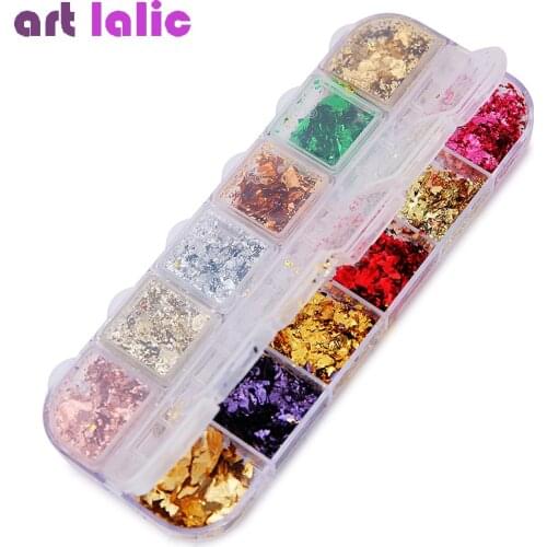 12 Grid a Box Multicolor Aluminum Foils Irregular Holographic Glitter Foil Sequin Nail Mirror Flake Paillettes Manicure Decor