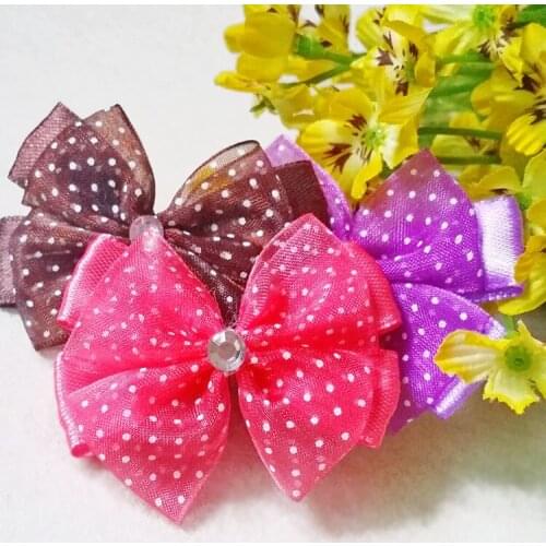 2015 100pcs/lot Polka Dot Ribbon Hairbow DIY Hair Accessory,Double Deck Grosgrain Ribbon Girls Hair Bows Pet accessories