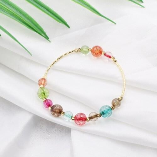 2020 New Fashion Women Strand Bracelet Handmade Tourmaline Crystal Stone Beaded Bracelets Bangle Wrist Jewelry Gift 7.5" B296