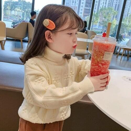 2021 Cool Baby Girl Boys Casual Sweater Childrens Knitted Woolen Autumn/Winter Kids Cute Turtleneck Warm Thicken Solid Color