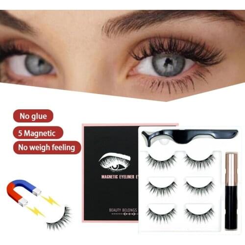 3 Pairs Magnetic Eyelashes 3D Mink Eyelashes Makeup Magnetic Lashes Eyeliner Tweezers Set Natural False Lashes Short Faux Cils