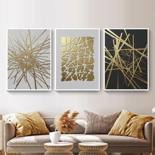 Abstract Gold Foil Lines Poster And Prints Scandinavian Canvas Painting Modern Simplicity Wall Art Picture Home Decoration Mural
