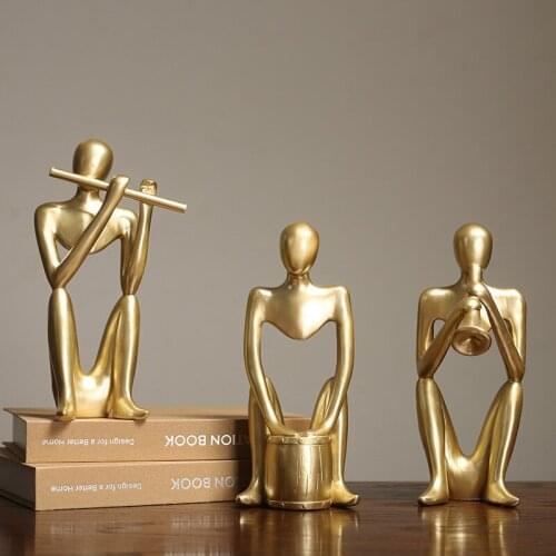 ABSTRACT HUMAN SETS STATUE MODERN DESIGN RESIN SCULPTURE HOME DECORATION ACCESSORIES GOLD CRAFTS BAND SETS LIVING ROOM DECOR