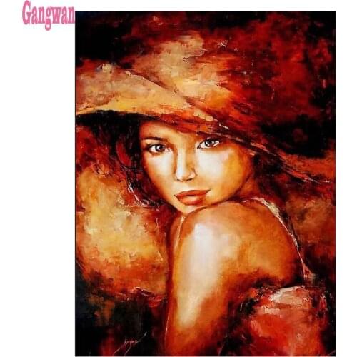 Red hat pretty girl Full square round diy 5d diamond painting fashion woman painting diamant mosaic cross stitch embroidery gift