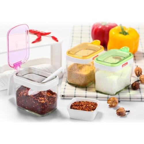 1pcs Spice Jar Seasoning Box 3Pcs/Set Kitchen Spice Storage Bottle Jars Transparent PP Salt Pepper Cumin Powder Box Tool