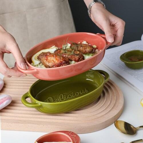 Nordic Style Household Dishes Dish Ceramic Tableware Binaural Cheese Baked Rice Baking Pan for Premium Western Oven Kitchenware