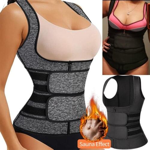 Women Neoprene Sauna Sweat Waist Trainer Corset Vest with Zipper for Weight Loss Gym Workout Body Shaper Tank Top Shirt