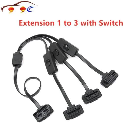 Elm327 OBD 2 Splitter Extension 1 to 3 with Switch Y Cable Male Three Port To Female for ELM327 Auto Diagnostic Scanner Tool