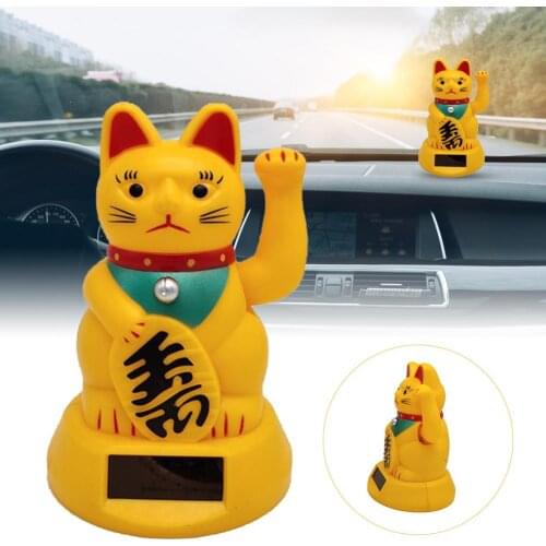 HOT Cute Welcoming Fortune Symbol Figurine Paw-waving Fortune Cats Solar Powered Fortune Cat Chinese Inscription Car Decoration