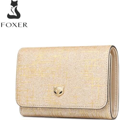 Foxer Female Luxury Money Purse Lady Card Holder Split Leather Lady Money Wallet Women Chic Small Coin Pocket