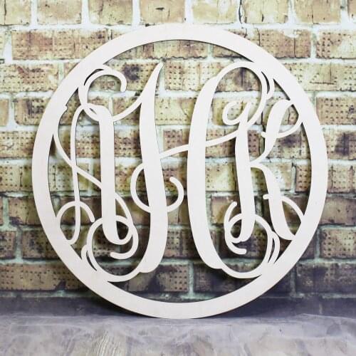 Circle Vine Monogram Unfinished Wood Letters Cutout DIY Decor Nursery