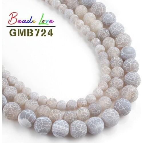 Natural Stone Frost Cracked Matte White Agates Round Loose Spacer Beads for Jewelry Making Diy Bracelet Necklace 6 8 10MM 15Inch
