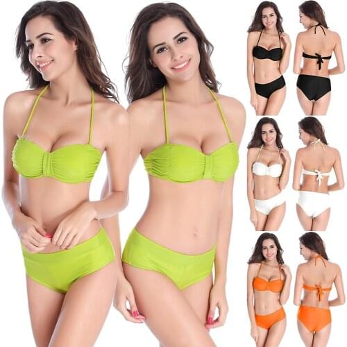 Feminine Scrunch Swimsuit Solid Push Up Bikini Women Hot Sexy Female Bathing Suits High Quality Fully Lined Nylon Bikini Set2021