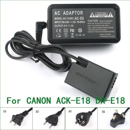 Lanfulang ACK-E18 DR-E18 DC Coupler AC Power Adapter For Canon EOS Rebel SL2 SL3 T6i T6s T7i T8i Kiss X8i X9 X9i X10 200D II