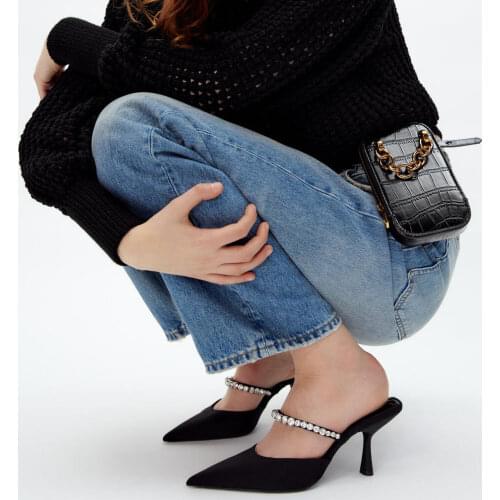 LMCAVASUN 2021 Autumn england office lady simple solid leather chain moccasin shoes mules slippers women shoes