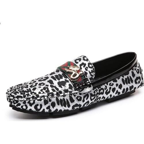 Leopard Men Loafers Gold Silver Wedding Men Shoes Big Size 48 47 Comfortable Driving Loafers Male Slip On Flat Moccasins