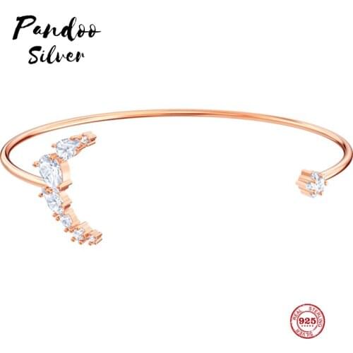 PANDOO Fashion Charm Pure 925 Silver Original 1:1 Copy, Romantic Starry Exquisite Opening Bracelet Female Luxury Jewelry Gifts