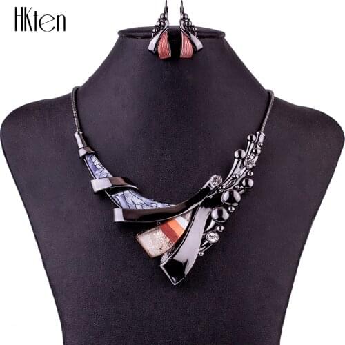 MS1504827 Fashion Brand Jewelry Sets Gunmetal Plated Purple Necklace Set 7Colors Bridal Jewelry High Quality Party Gifts
