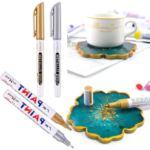 2pcs Gold Silver Paint Metallic Marker Pen Metal Waterproof Permanent Paint Marker Pens for DIY Epoxy Resin Molds Arts Crafts