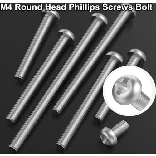 Stainless Steel Round Head Screws Bolt Assortment M4 Metric Pan Head Phillips Screws Machine Screws Socket Kit for Wood Metal