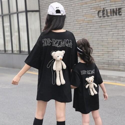 Online parent-child new long detachable teddy bear T-shirt